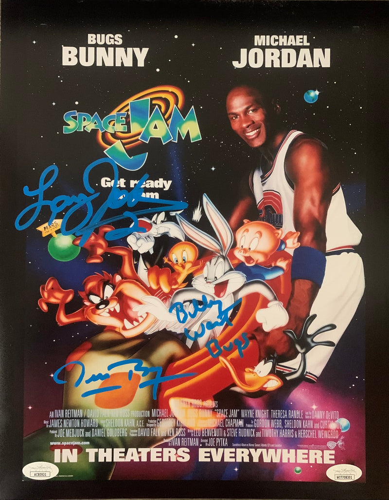 Billy West Larry Johnson Muggsy Bogues signed 11x14 photo Space Jam JSA Witness