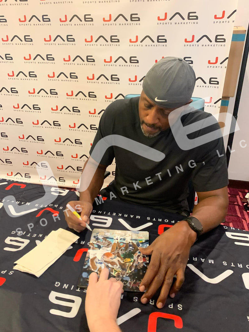 Shawn Kemp Alonzo Mourning Larry Johnson signed 8x10 photo Sonics Hornets PSA
