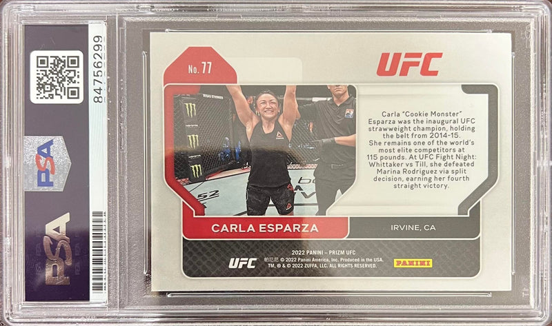 Carla Esparza auto 2022 Panini Prizm UFC card #77 PSA Encapsulated