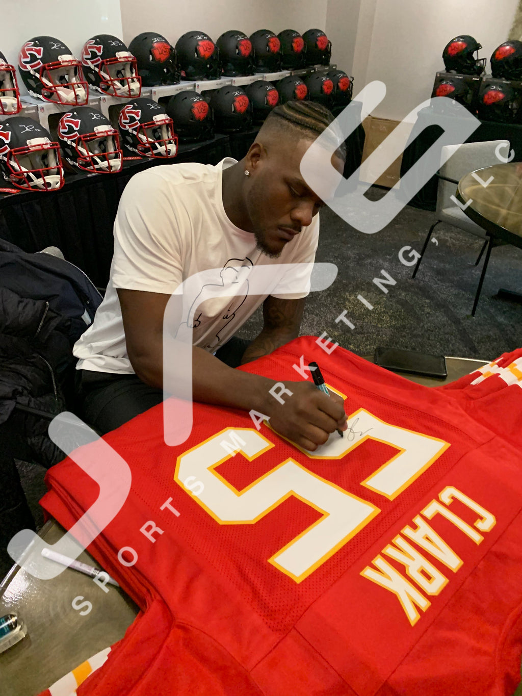 FRANK CLARK SIGNED CUSTOM RED PRO STYLE AUTOGRAPHED FRAMED JERSEY PSA COA - JAG Sports Marketing