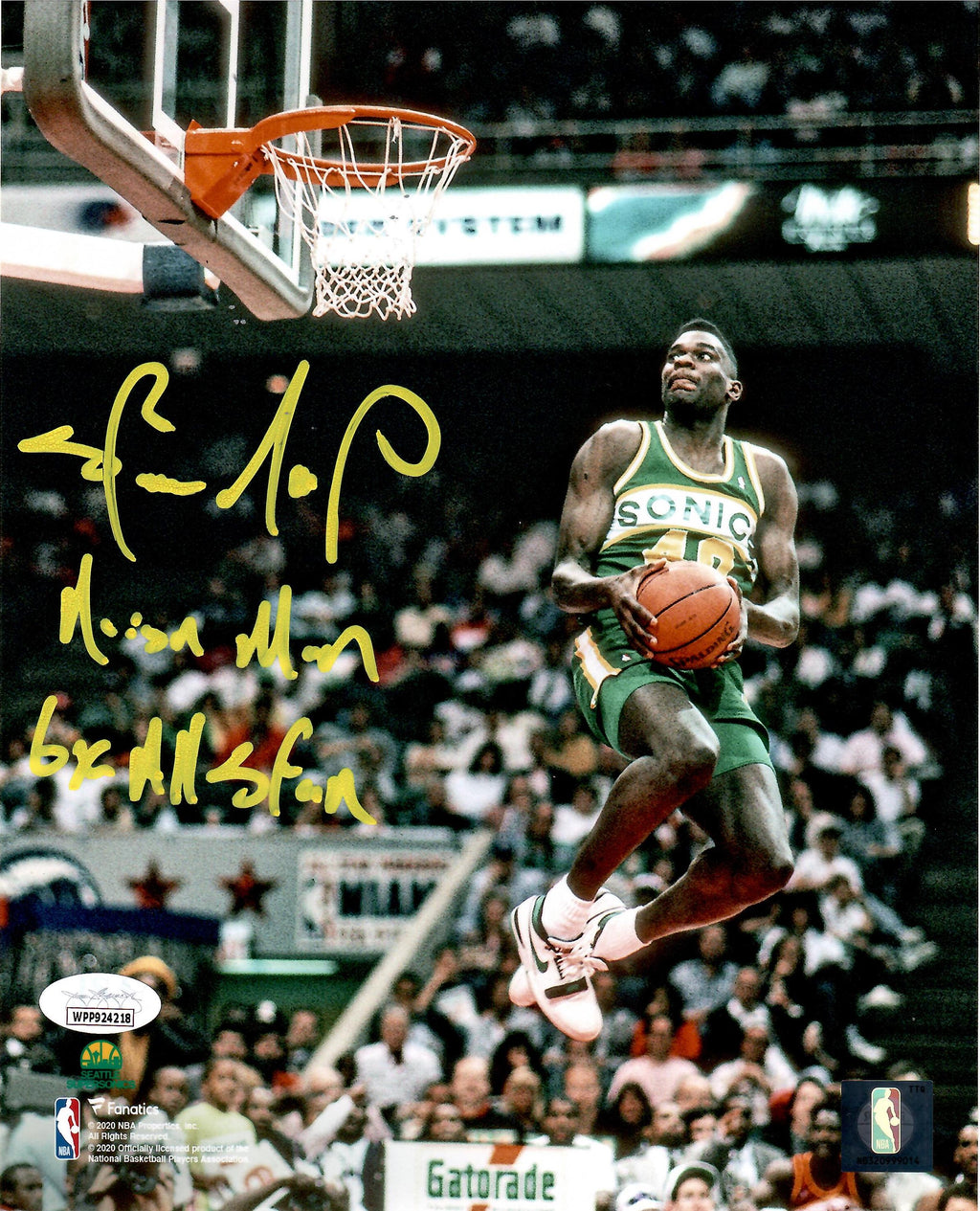 Shawn Kemp autographed signed inscribed 8x10 photo Seattle Supersonics JSA COA - JAG Sports Marketing