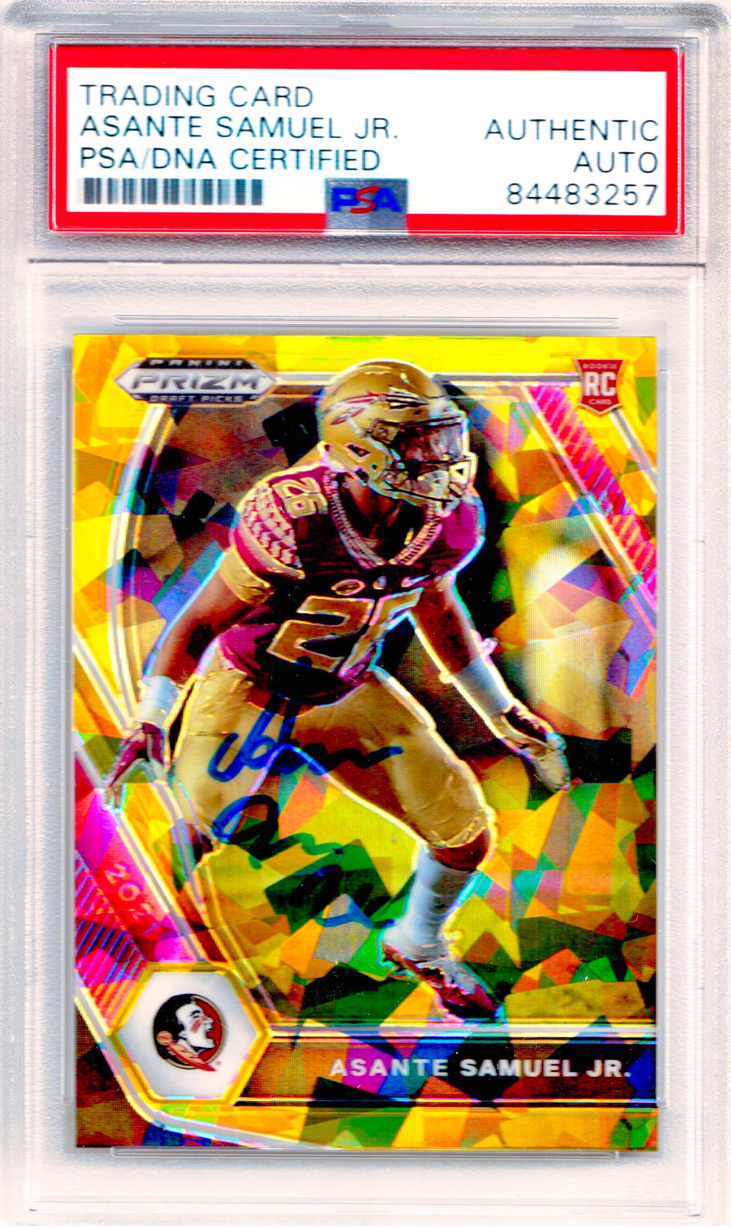 Asante Samuel Jr. auto RC Yellow Panini Prizm 2021 #111 LA Chargers FSU PSA Encap