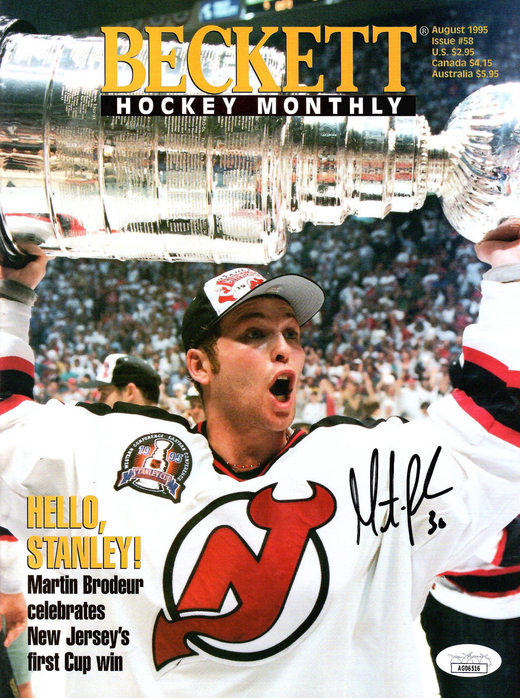 Martin Brodeur autographed signed Beckett Magazine NHL New Jersey Devils JSA