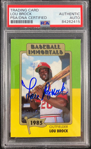 Lou Brock auto card Baseball Immortals #195 St. Louis Cardinals PSA Encapsulated - JAG Sports Marketing