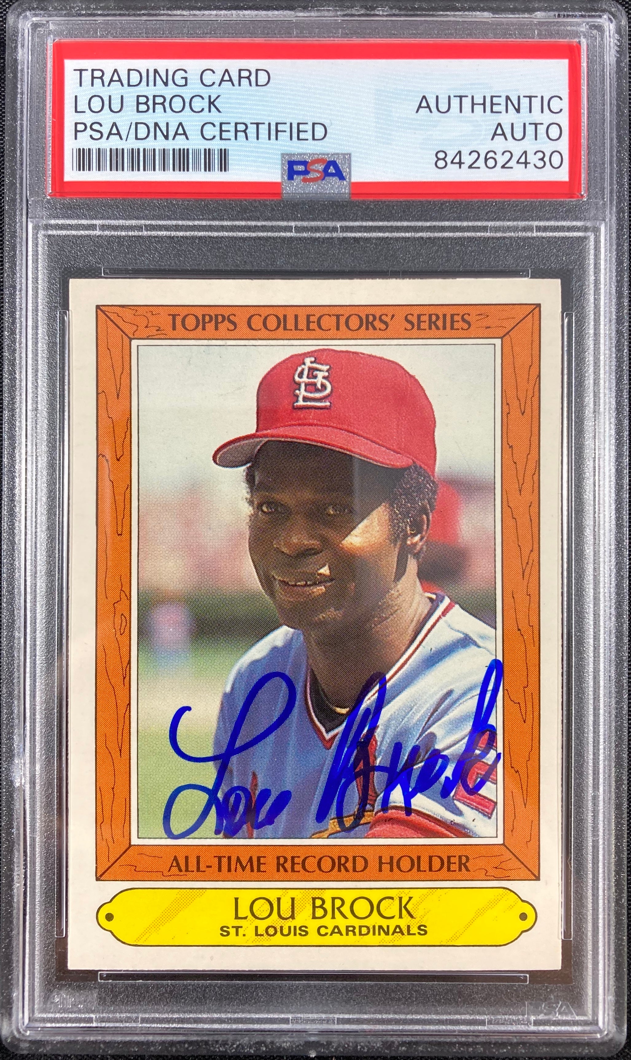 Lou Brock auto card 1985 Topps #5 MLB St. Louis Cardinals PSA