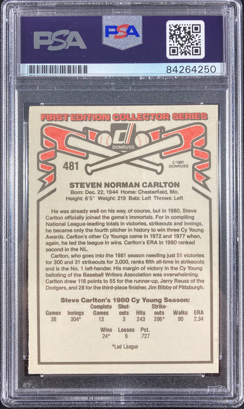 Steve Carlton auto card 1981 Donruss #481 Philadelphia Phillies PSA Encapsulated - JAG Sports Marketing