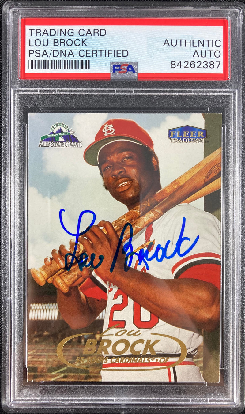 Lou Brock auto card 1998 Fleer Tradition St. Louis Cardinals PSA Encapsulated - JAG Sports Marketing