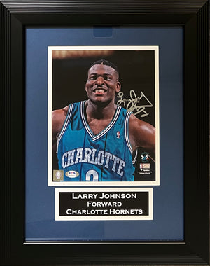 Larry Johnson framed signed 8x10 photo NBA Charlotte Hornets PSA COA