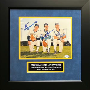 Simmons, Fingers and Yount framed signed 8x10 photo MLB Milwaukee Brewers PSA