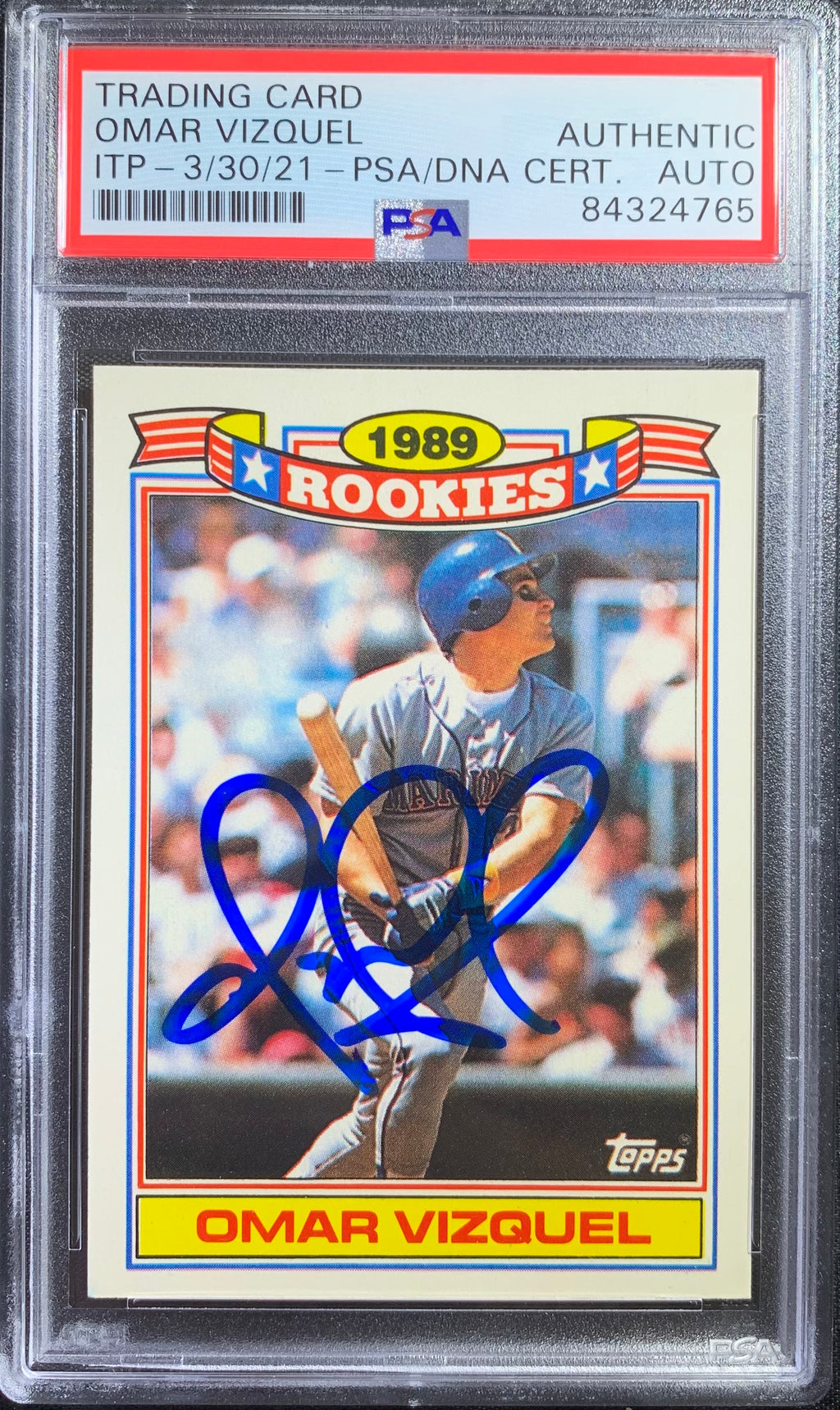 Omar Vizquel auto card 1990 Topps #28 MLB Seattle Mariners PSA Encapsulated RC