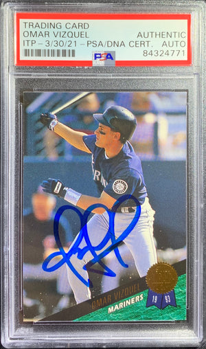 Omar Vizquel auto card 1993 Leaf #434 MLB Seattle Mariners PSA Encapsulated