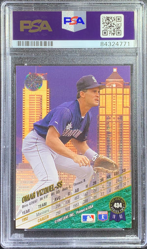 Omar Vizquel auto card 1993 Leaf #434 MLB Seattle Mariners PSA Encapsulated