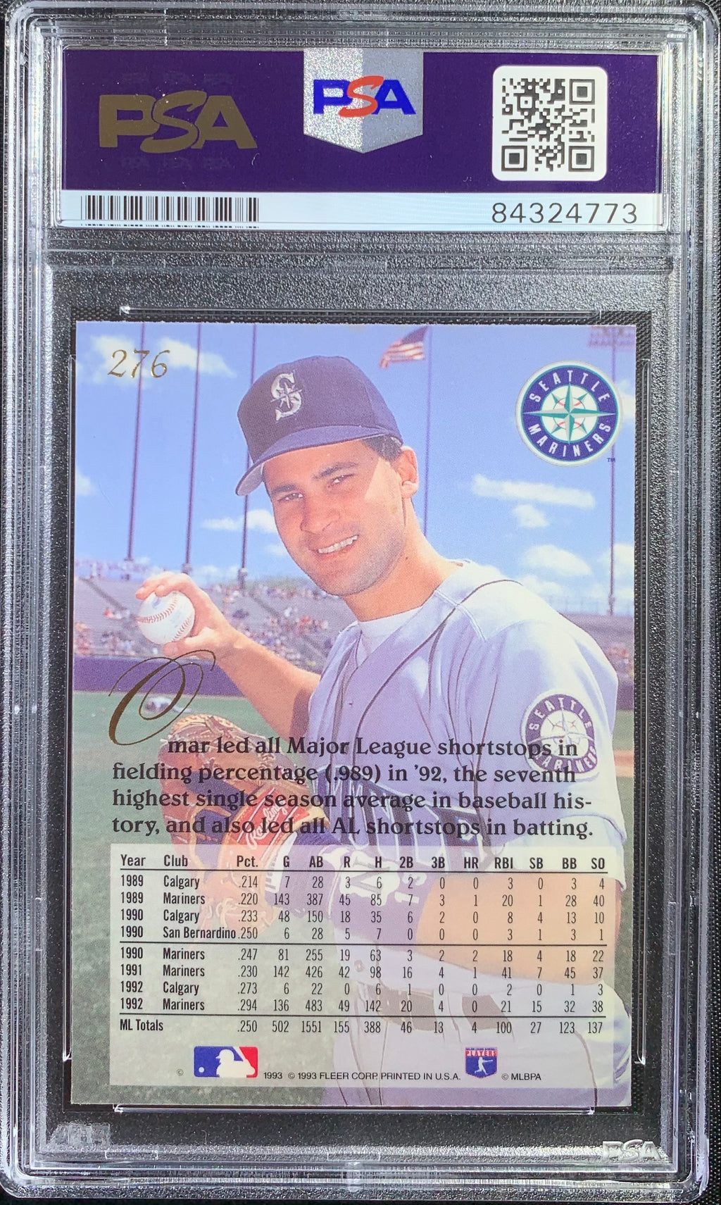 Omar Vizquel auto card 1993 Fleer #276 MLB Seattle Mariners PSA Encapsulated