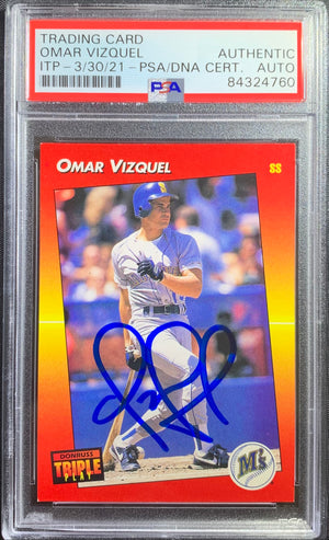 Omar Vizquel auto card 1992 Leaf #137 MLB Seattle Mariners PSA Encapsulated