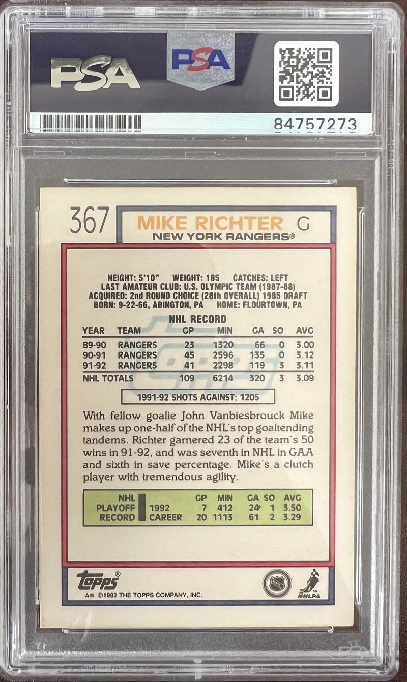 Mike Richter auto card 1992 Topps #367 PSA Encapsulated New York Rangers