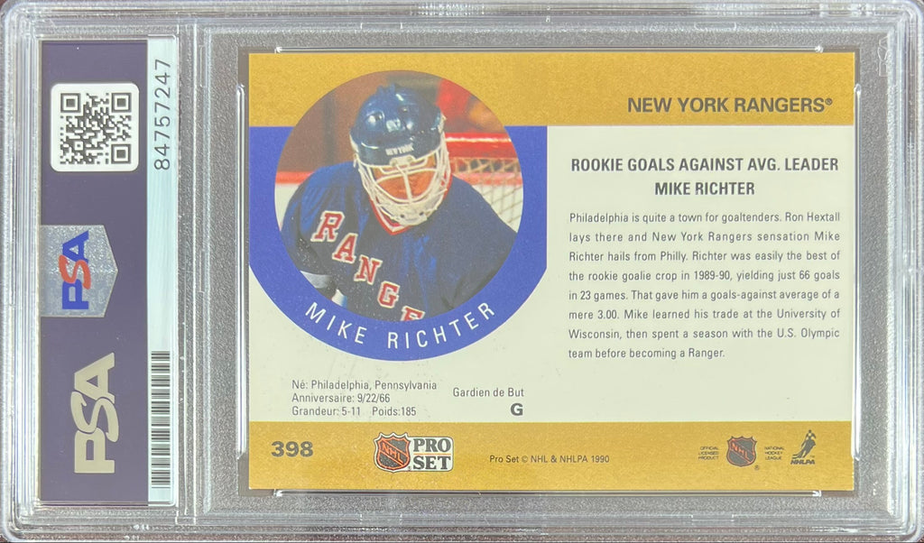 Mike Richter auto rookie card 1990 Pro Set #398 PSA Encapsulated NY Rangers RC