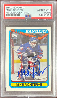 Mike Richter auto rookie card 1990 Topps #330 PSA Encapsulated NY Rangers RC