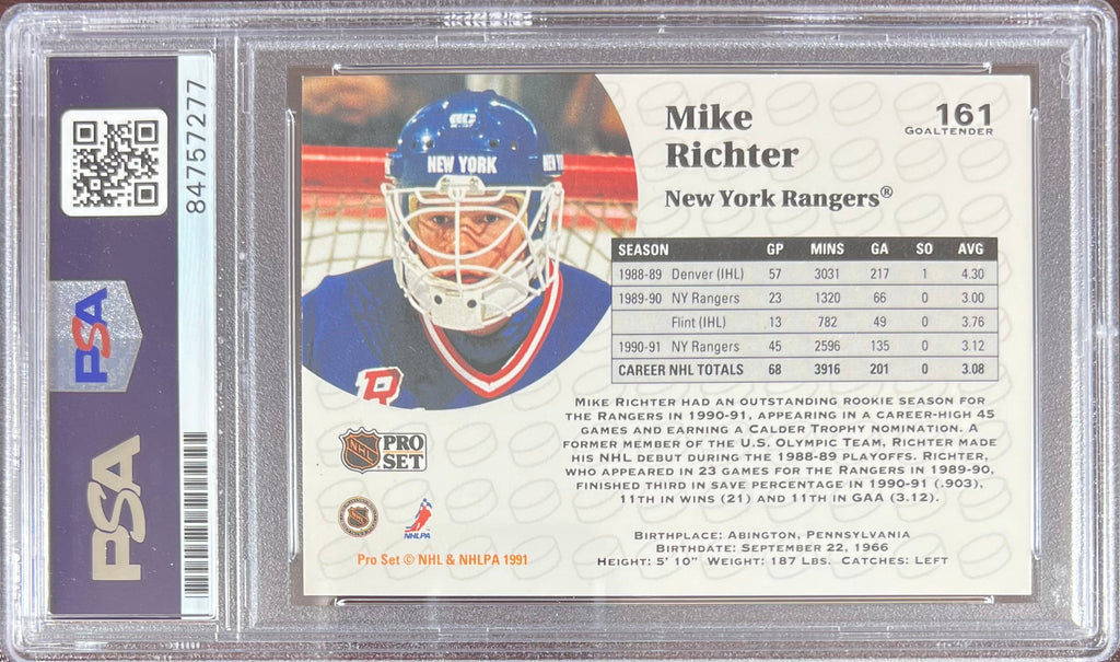 Mike Richter auto card 1991 Pro Set #161 PSA Encapsulated NY Rangers
