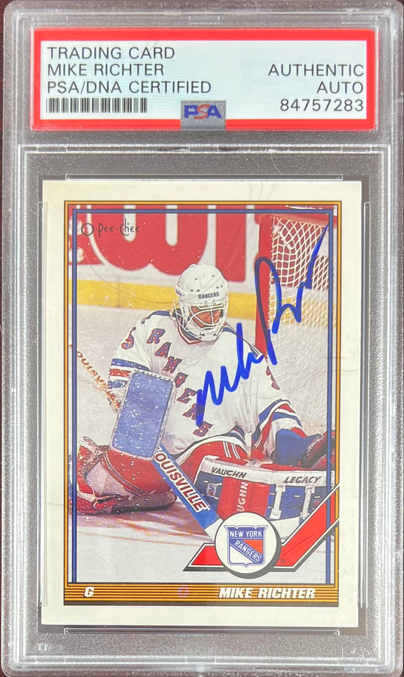Mike Richter auto card 1991 O-Pee-Chee #91 PSA Encapsulated New York Rangers