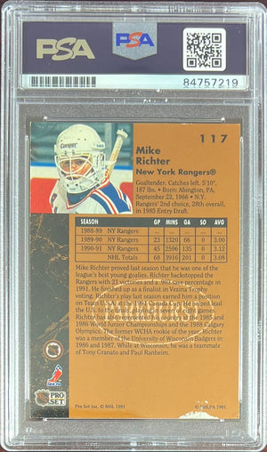 Mike Richter auto card 1991 Parkhurst #117 PSA Encapsulated New York Rangers