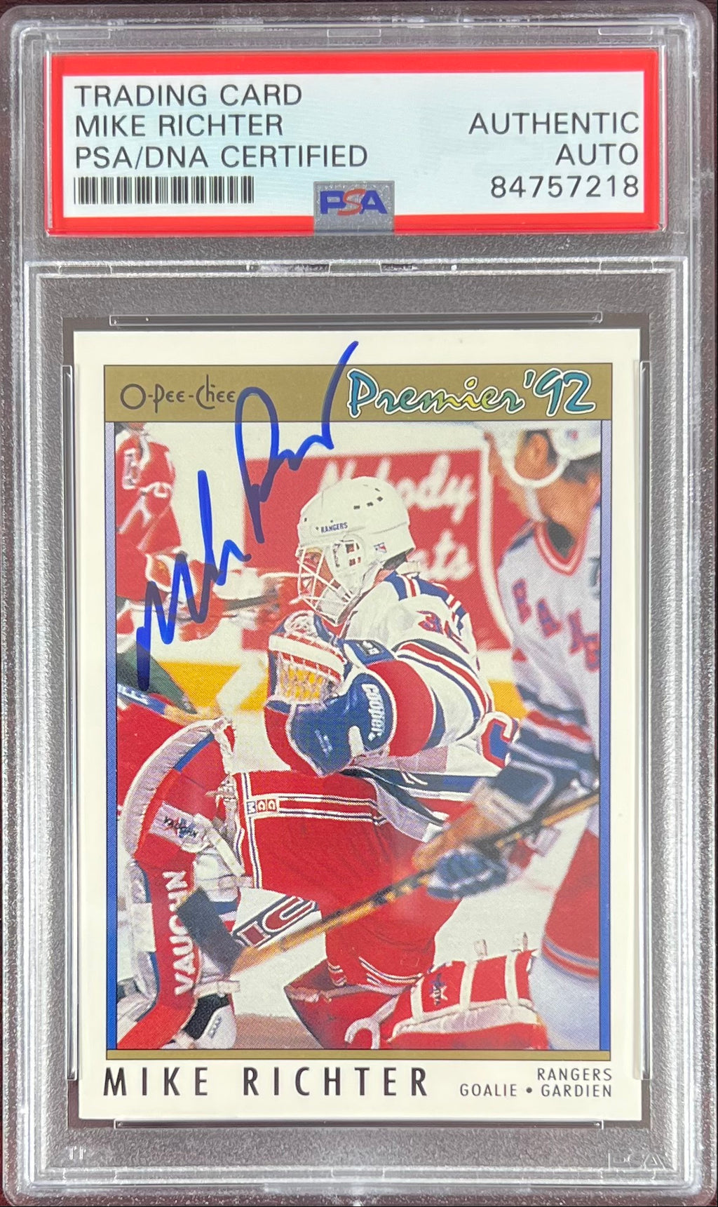 Mike Richter auto card 1992 O-Pee-Chee #78 PSA Encapsulated New York Rangers