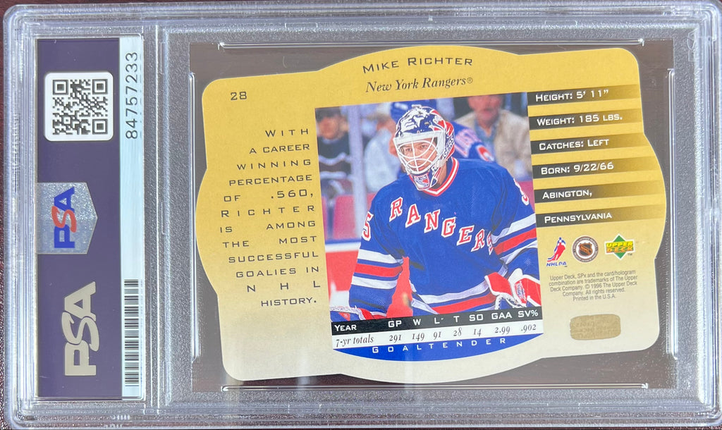 Mike Richter auto card 1996 Upper Deck SPX #28 PSA Encapsulated NY Rangers