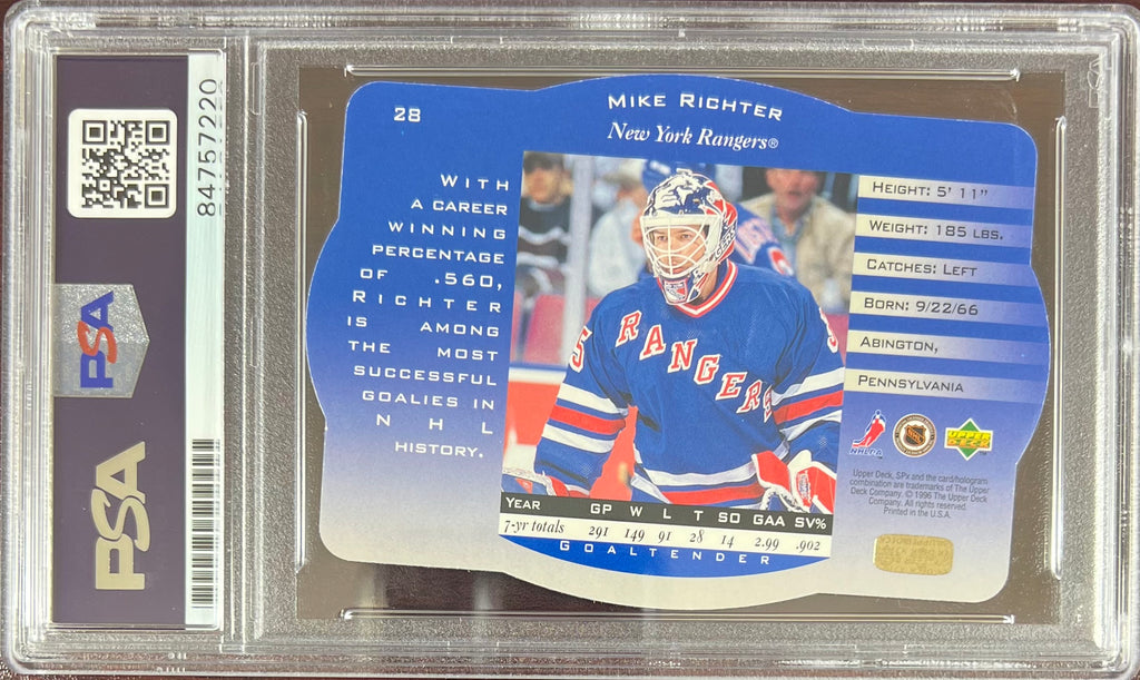 Mike Richter auto card 1996 Upper Deck SPX #28 PSA Encapsulated NY Rangers
