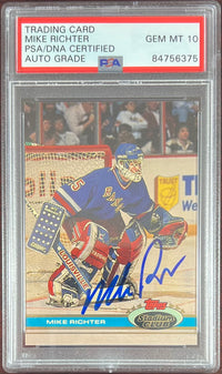 Mike Richter auto card 1992 Topps Stadium Club #92 Gem Mint 10 PSA Encapsulated