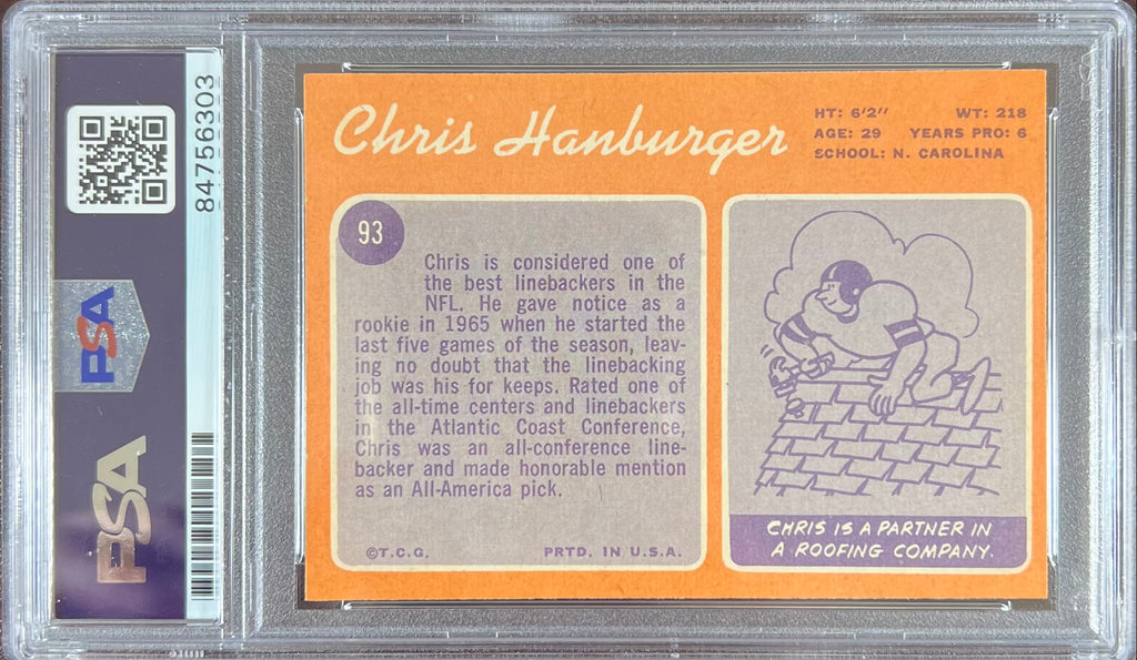 Chris Hanburger auto inscribed 1970 Topps #93 card PSA Encapsulated Washington
