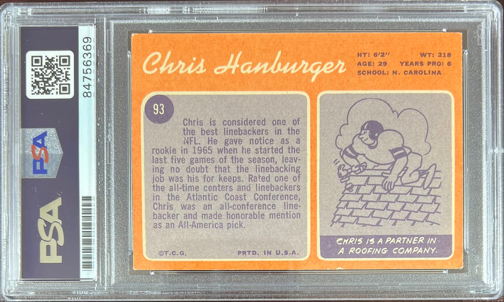 Chris Hanburger auto inscribed 1970 Topps #93 Gem Mint 10 card PSA Encapsulated