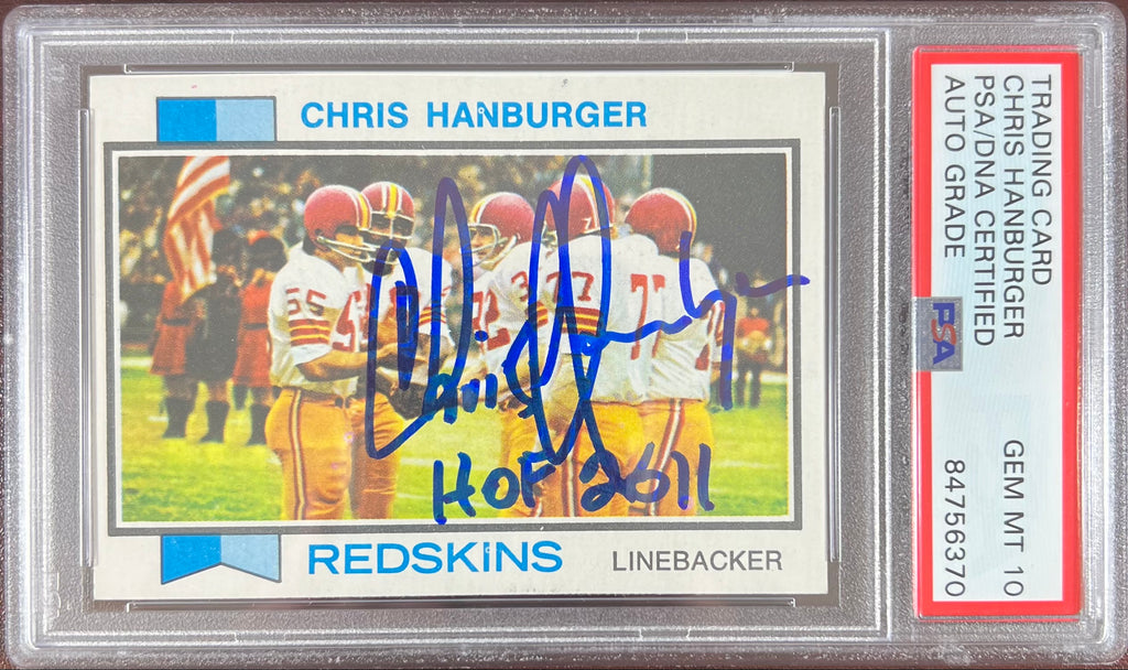 Chris Hanburger auto inscribed 1973 Topps #250 Gem Mint 10 card PSA Encapsulated