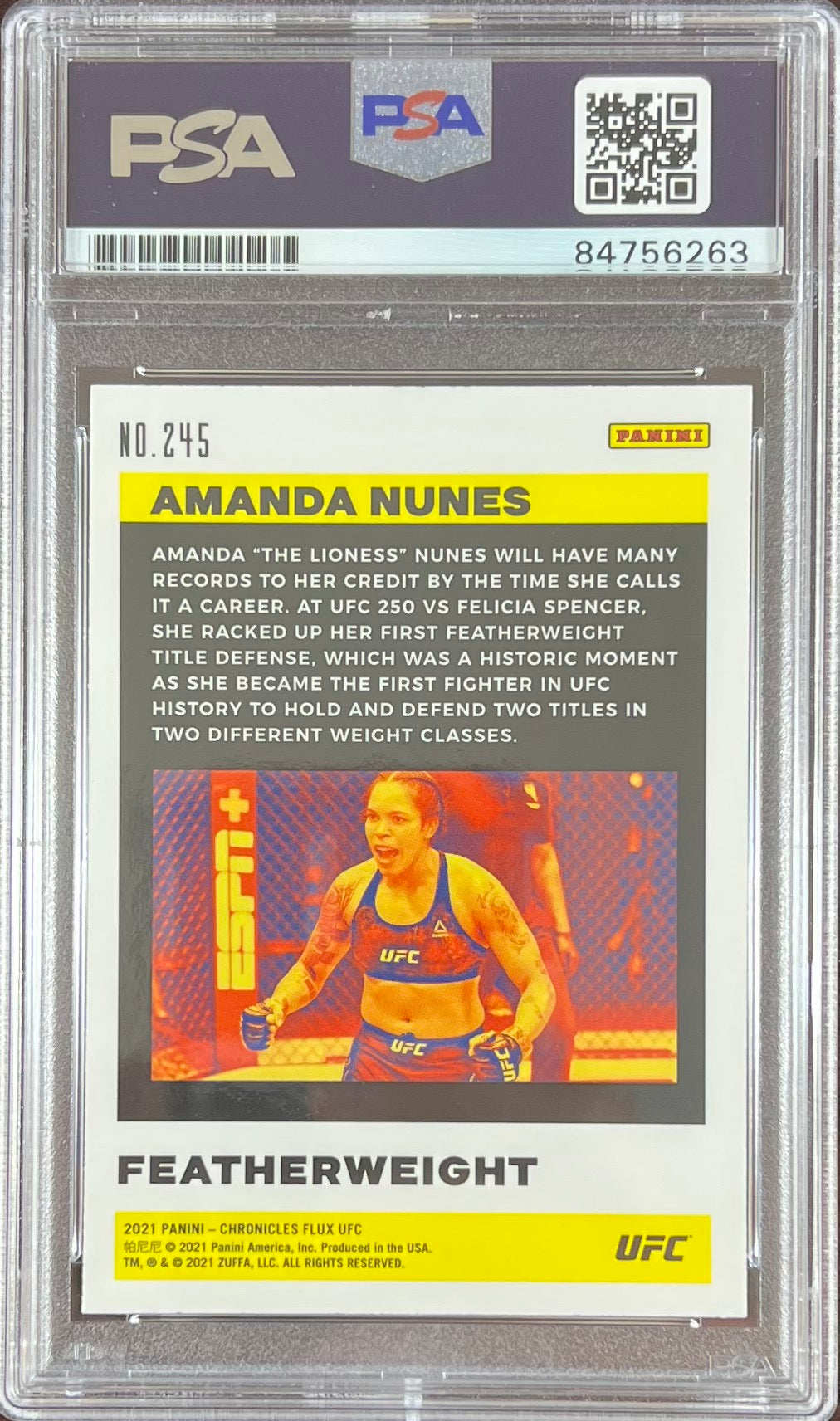 Amanda Nunes auto 2021 Panini Chronicles Flux card #245 UFC PSA Encapsulated
