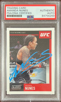 Amanda Nunes auto 2021 Panini Chronicles Score card #97 UFC PSA Encapsulated