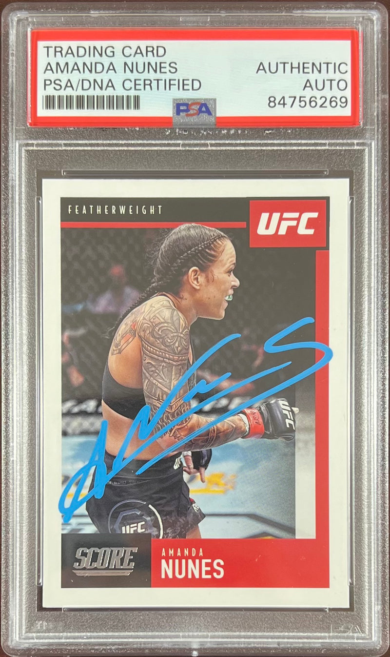 Amanda Nunes auto 2021 Panini Chronicles Score card #97 UFC PSA Encapsulated