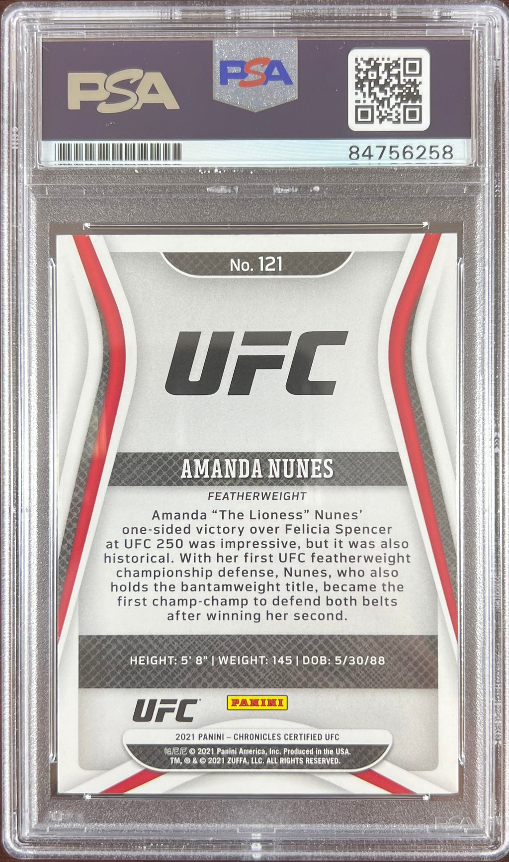 Amanda Nunes auto 2021 Panini Chronicles Certified card 121 UFC PSA Encapsulated