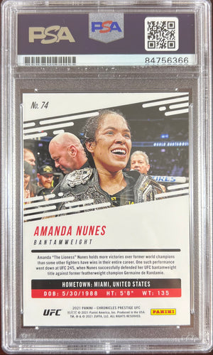 Amanda Nunes auto 2021 Panini Chronicles Prestige card #74 UFC PSA 10 GEM MINT