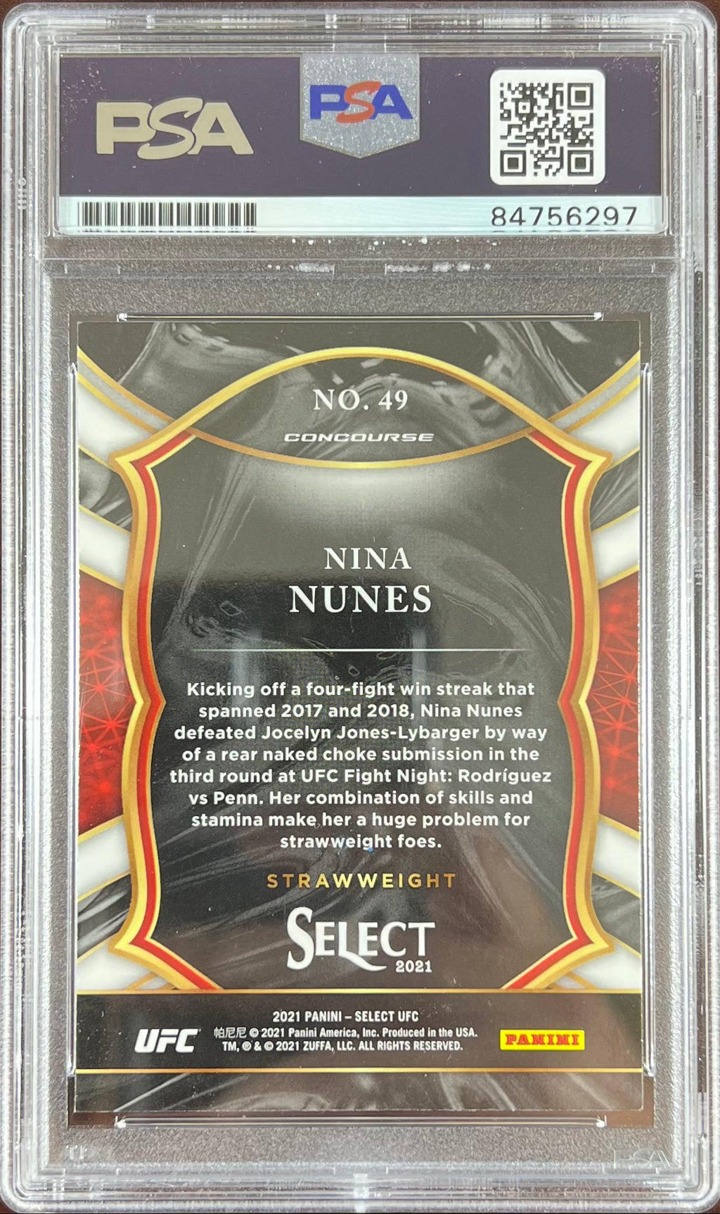 Nina Nunes autographed 2021 Panini Select card #49 UFC PSA Encapsulated