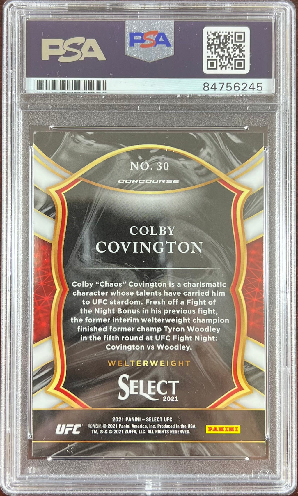 Colby Covington autographed 2021 Panini Select card #30 UFC PSA Encapsulated