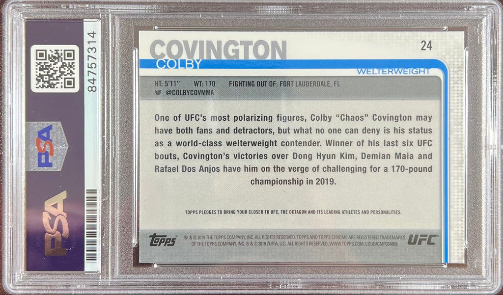 Colby Covington autographed 2019 Topps Chrome card #24 UFC PSA Encapsulated