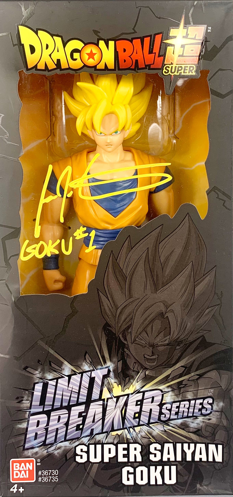 Ian James Corlett signed inscribed Dragon Ball Super Limit Breaker figure JSA Goku
