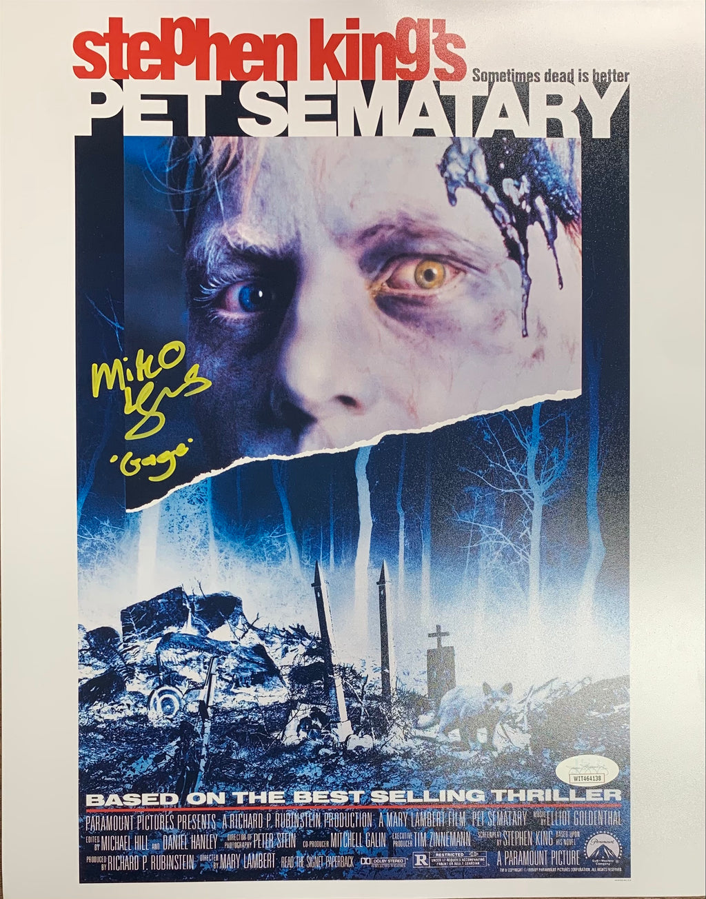 Miko Hughes autographed signed inscribed 11x14 photo Pet Sematary JSA COA Gage