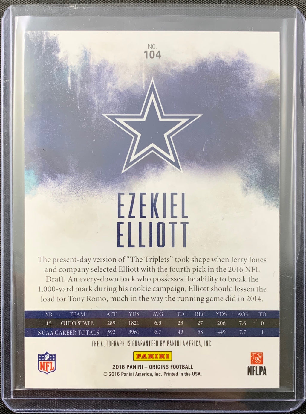 Ezekiel Elliott autographed signed Card 1/1 Dallas Cowboys Panini Origins - JAG Sports Marketing