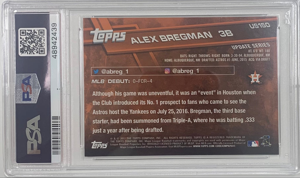 2017 TOPPS UPDATE ALEX BREGMAN RC #US150 PSA 10 GEM MINT HOUSTON ASTROS