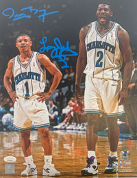 Larry Johnson Muggsy Bogues signed 11x14 photo NBA Charlotte Hornets JSA Witness