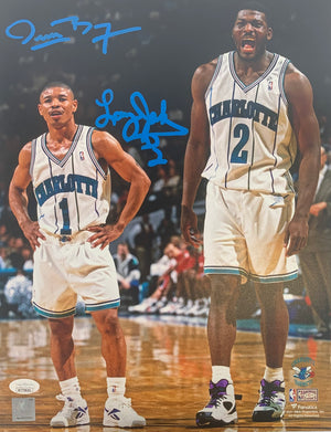 Larry Johnson Muggsy Bogues signed 11x14 photo NBA Charlotte Hornets JSA Witness