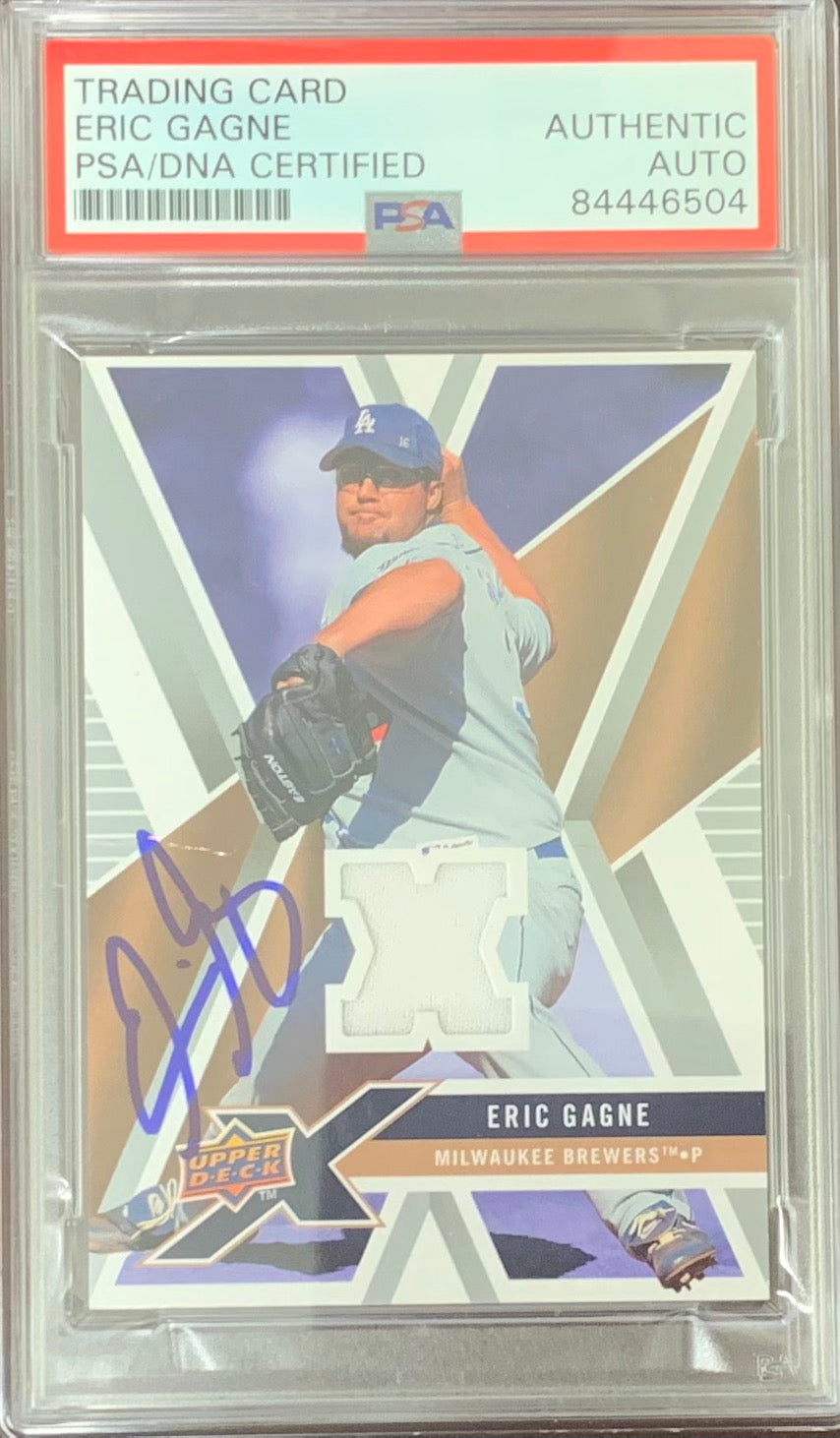 Eric Gagne auto card game used 2008 Upper Deck LA Dodgers PSA Encapsulated