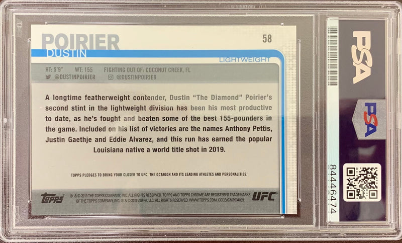 Dustin Poirier auto signed Topps Chrome card #58 2019 UFC PSA Encapsulated