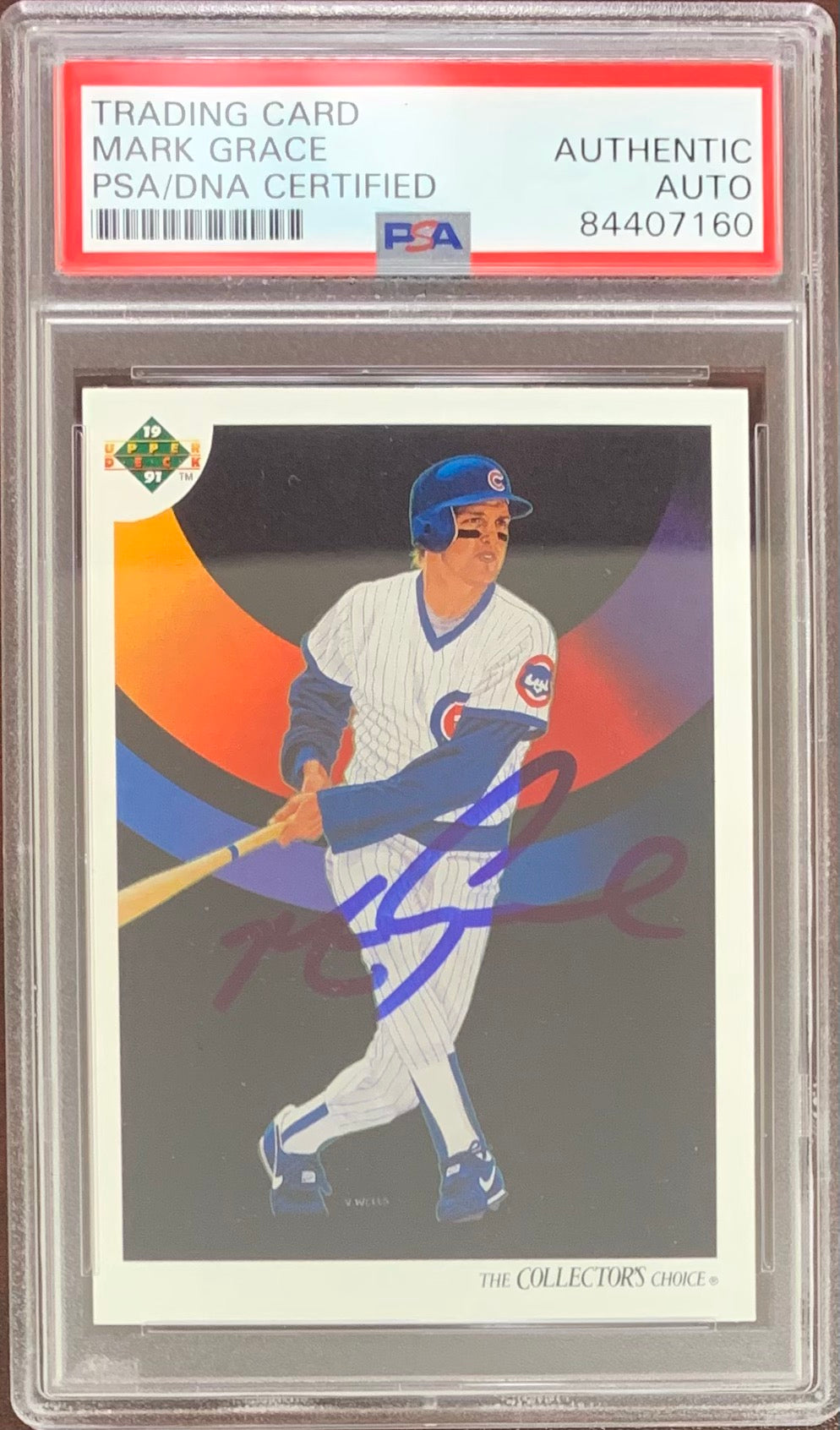 Mark Grace auto signed card Upper Deck #99 1991 Chicago Cubs PSA Encapsulated