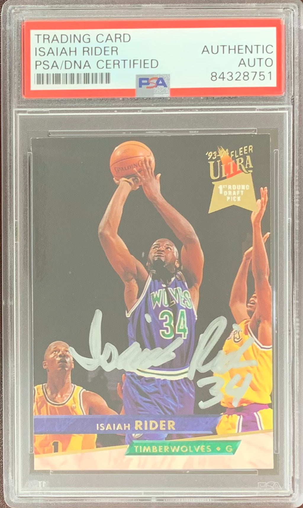 Isaiah Rider auto RC 1994 Fleer #292 Minnesota Timberwolves PSA Encapsulated