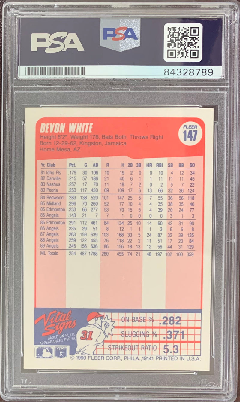 Devon White auto signed card 1990 Fleer #147 Los Angeles Angles PSA Encapsulated